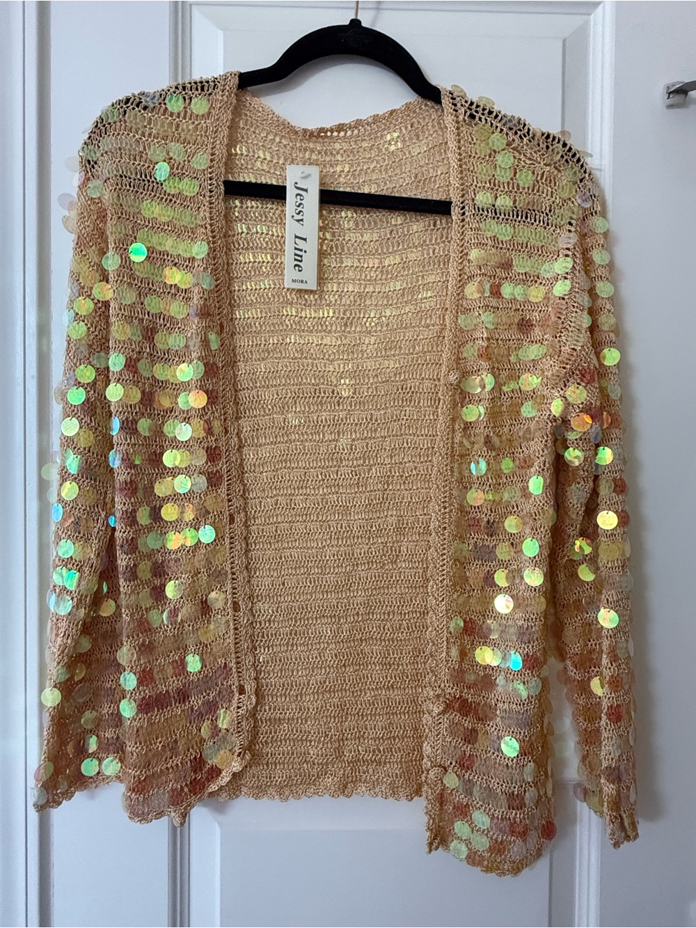 Jessy Line Open-Front Sequin Crochet Cardigan - Rose Gold - New With Tags